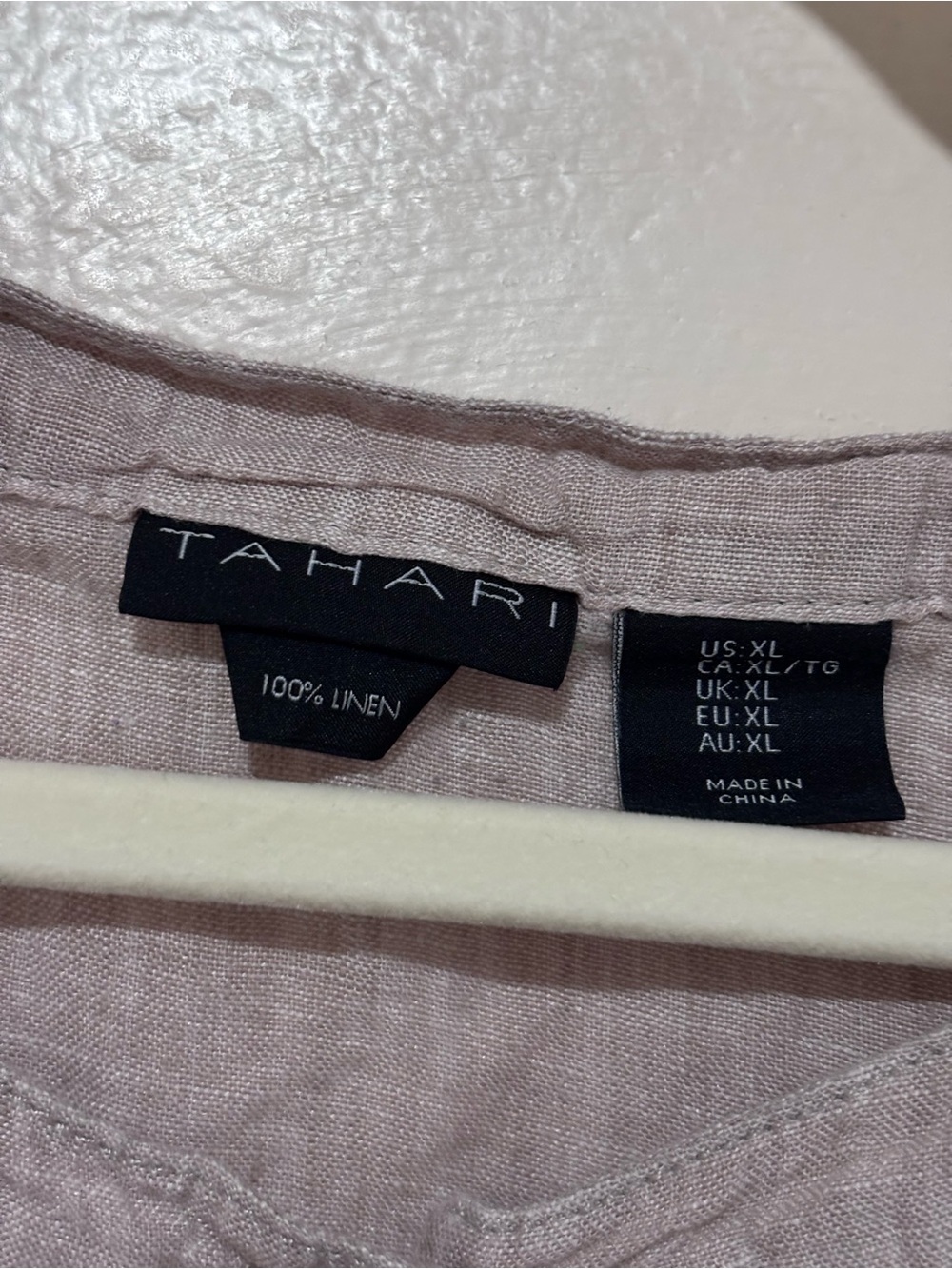 100% Linen Pale Taupe Relaxed Lagenlook Top by Tahari with Button Front XL - Picture 5 of 6
